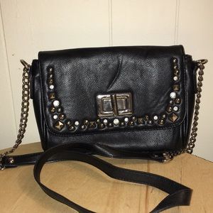 ELLE Black Leather Shoulder Bag